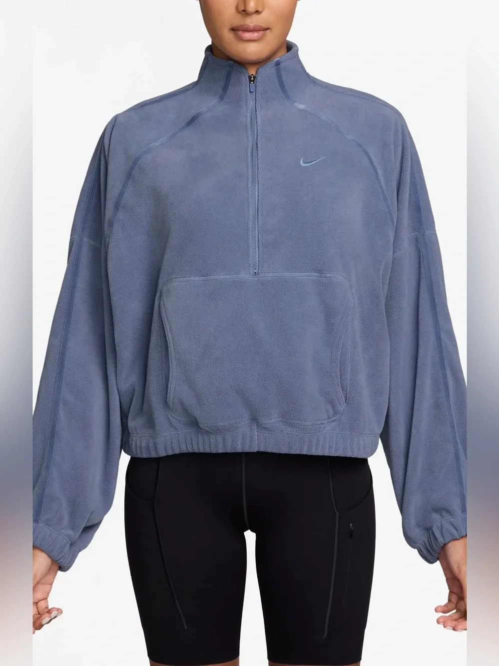 Nike One Womens Therma FIT 1/2 Zip Top World Indigo Fleece XS oversized cozy